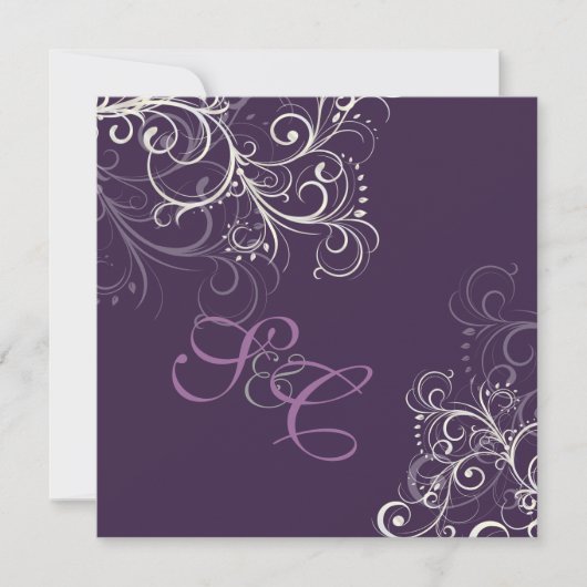 PixDezines Pearly swirls+Plum Wedding Invitations (Devant)