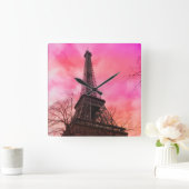 PixDezines pink paris/eiffel tower Vierkante Klok (Huis)