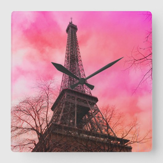 PixDezines pink paris/eiffel tower Vierkante Klok (Voorkant)