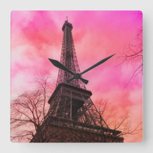 PixDezines pink paris/eiffel tower Vierkante Klok