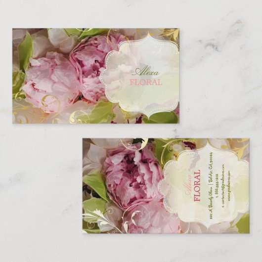 PixDezines Pioenrozen + Groene Orchidee Visitekaartje (Voorkant / Achterkant)