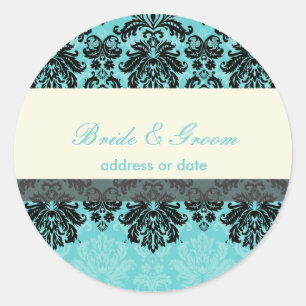 PixDezines Piqué Damask, aqua fluweel Ronde Sticker