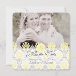PixDezines pique damask/yellow/grijs Save The Date
