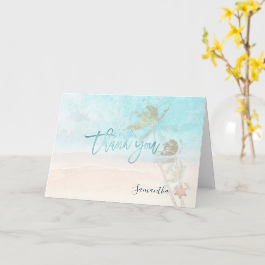 PixDezines Plage Palmiers Mitzvah Carte de remerci (Fleur jaune)