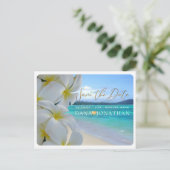 PixDezines Plumeria+Beach Bewaar de datum Briefkaart (Staand voorkant)