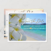 PixDezines Plumeria+Beach Bewaar de datum Briefkaart (Voorkant / Achterkant)