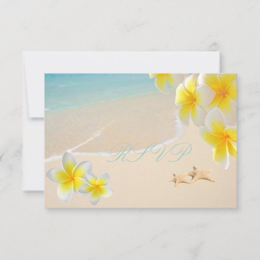 PixDezines Plumeria+starfish RSVPs RSVP Kaartje (Voorkant)