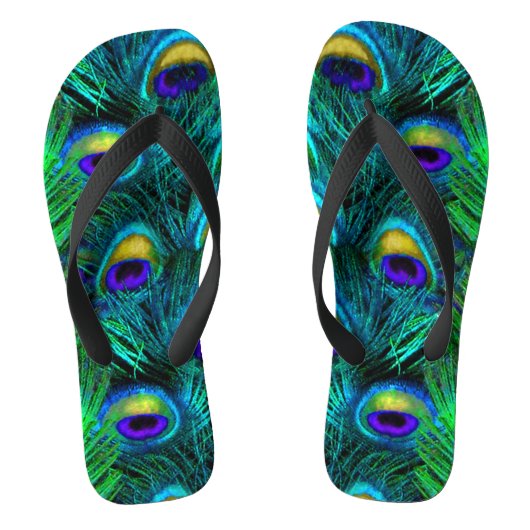 PixDezines PSYCHEDELIC PEACOCK FEATHER, COBALT Teenslippers (Voetbed)