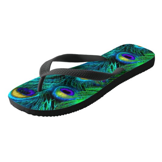 PixDezines PSYCHEDELIC PEACOCK FEATHER, COBALT Teenslippers (Schuin)