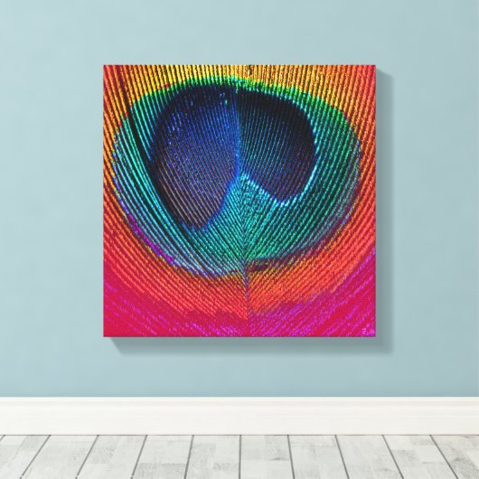 PixDezines Psychedelic Peacock, hete roze, canvas (Insitu (Houten vloer))