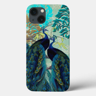 PixDezines Psychedelic Peacocks+Damask iPhone 13 Hoesje