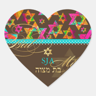 PixDezines Psychedelic Stars/Bat Mitzvah Hart Sticker