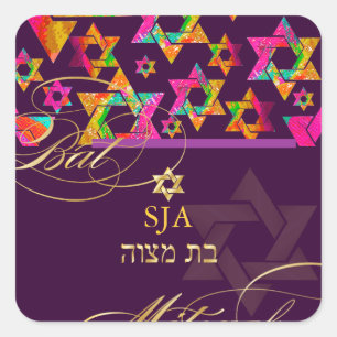 PixDezines Psychedelic Stars/Bat Mitzvah Vierkante Sticker