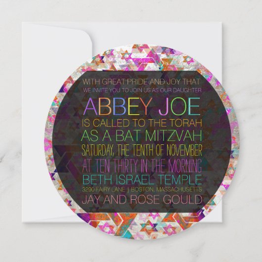 PixDezines psychedelic stars/neon/bat mitzvah Kaart (Achterkant)