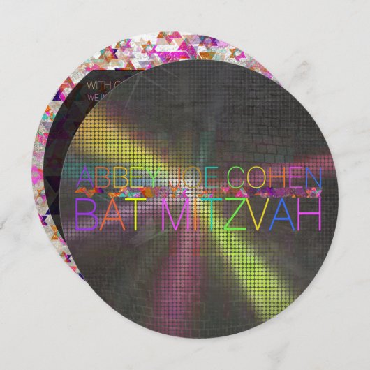 PixDezines psychedelic stars/neon/bat mitzvah Kaart (Voorkant / Achterkant)