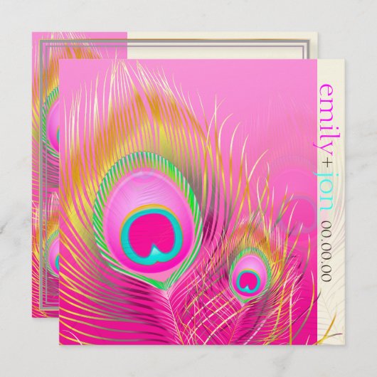 PixDezines psychedelische paukveer/hete roze Kaart (Voorkant / Achterkant)