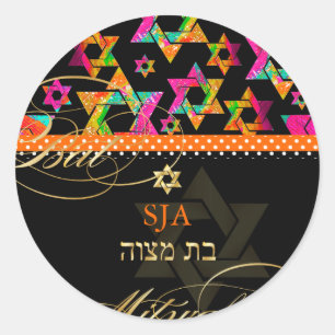 PixDezine's Psychedelische Sterren/Bar Mitzvah Ronde Sticker