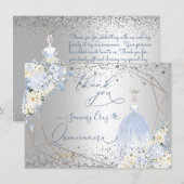 PixDezines Quinceanera Dusty Blue Dress Bedankt Kaart (Voorkant / Achterkant)