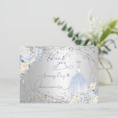 PixDezines Quinceanera Dusty Blue Dress Bedankt Kaart (Staand voorkant)