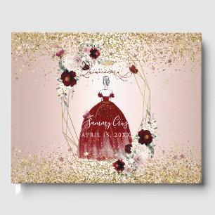 PixDezines Quinceanera H2 Flowers Burgundy Dress Gastenboek