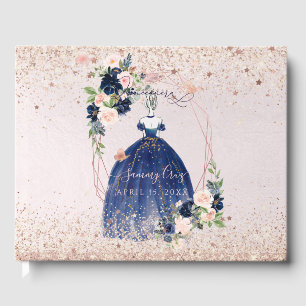 PixDezines Quinceanera Navy Roos Gold H2 Flowers Gastenboek
