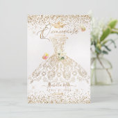 PixDezines Quinceanera White Gold Glitter Gown Kaart (Staand voorkant)