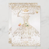 PixDezines Quinceanera White Gold Glitter Gown Kaart (Voorkant / Achterkant)