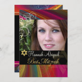 PixDezines Rainbow Bat Mitzvah Invites Kaart (Voorkant / Achterkant)