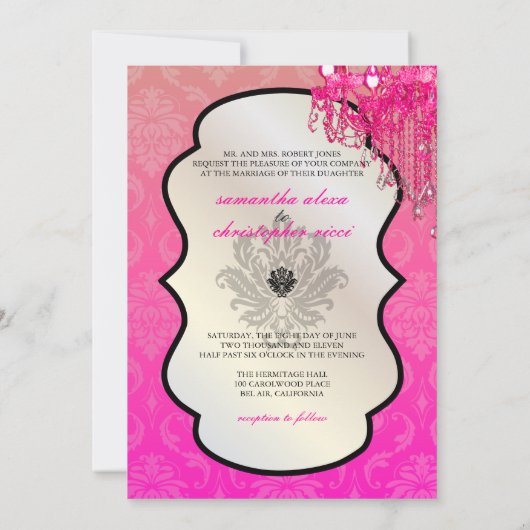 PixDezines Raspberry Chandelier+Vendome Damask/5x7 Kaart (Achterkant)