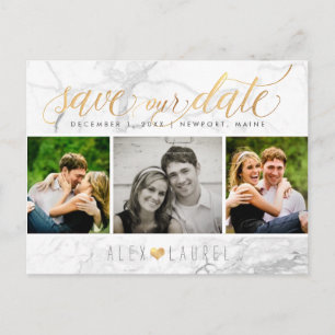 PixDezines Red onze datum/chique nep goud+marmer Briefkaart