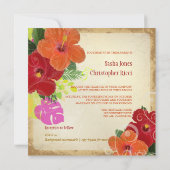 PixDezines Red+oranje hibiscus+monstera Kaart (Achterkant)