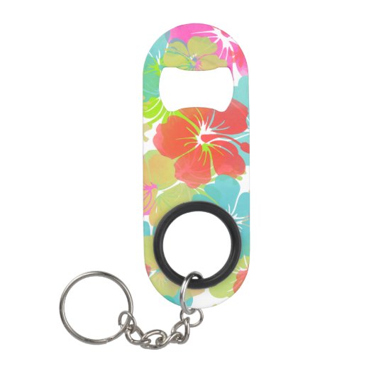 PixDezines retro hibiscus Sleutelhanger Flessenopener (Voorkant)