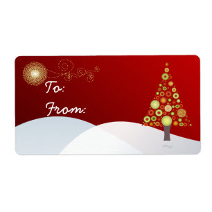 PixDezines Retro Kerstboom Ornamenten Etiket