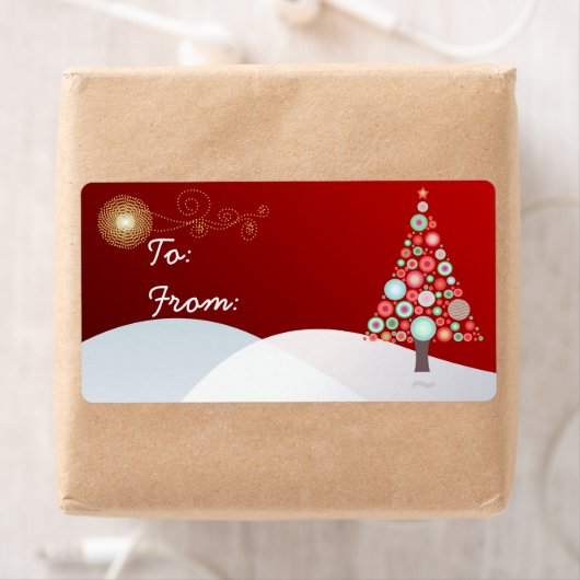 PixDezines Retro Kerstboom Ornamenten Etiket (Insitu)