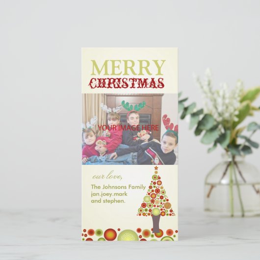 PixDezines Retro kerstsierbomen Feestdagenkaart (Staand voorkant)