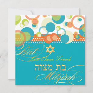 PixDezines retro Mod Bubbles, Bat Mitzvah/blauwgro Kaart
