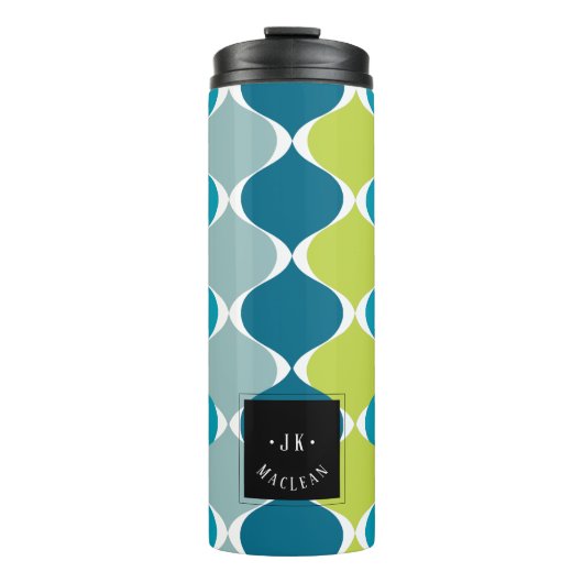 PixDezines Retro Mod Ogee, groen Blauwgroen blauw Thermosbeker (Voorkant)