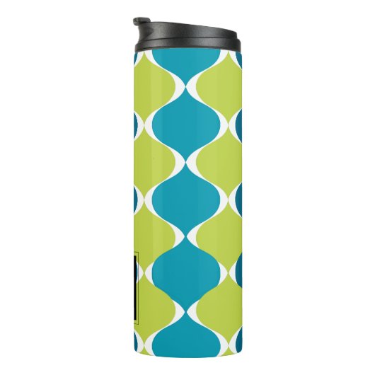 PixDezines Retro Mod Ogee, groen Blauwgroen blauw Thermosbeker (Geroteerd rechts)