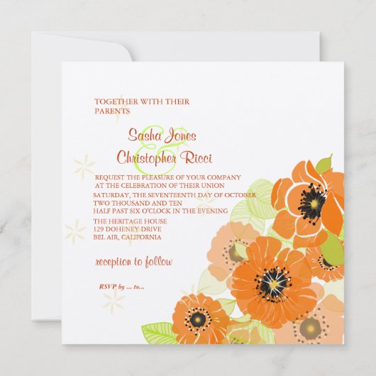 PixDezines Rétro Poppies Invitations De Mariage (Dos)
