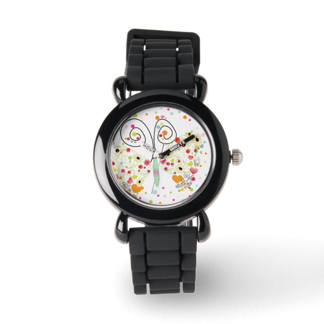 PixDezines retro vlinders Horloge (Voorkant)