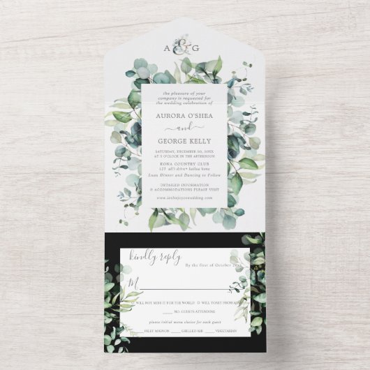 PixDezines Robuuste Eucalyptus DIY-achtergrond All In One Uitnodiging (Binnen)