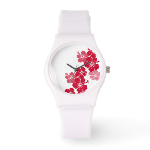 PixDezines rode hibiscus/doe-het-zelf achtergrond Horloge