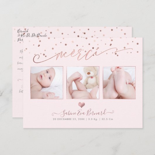 PixDezines Roos Gold les Étoiles Remerciements Briefkaart (Voorkant / Achterkant)