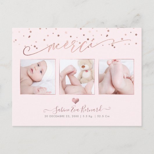 PixDezines Roos Gold les Étoiles Remerciements Briefkaart (Voorkant)