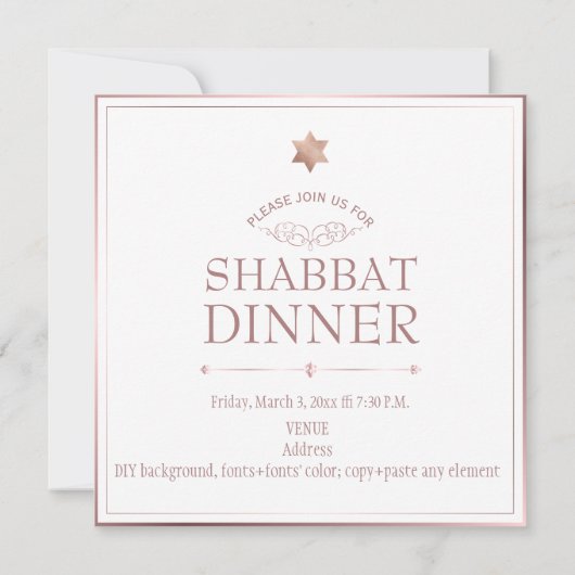 PixDezines Roos Gold Shabbat Kaart (Achterkant)