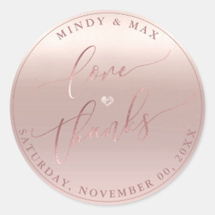 PixDezines ROOS GOUDEN GRADIËNT LOVE+BEDANKT Ronde Sticker