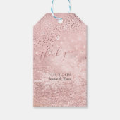 PixDezines Roos Gouden Sneeuw Bokeh+Confetti Dank  Cadeaulabel (Voorkant)