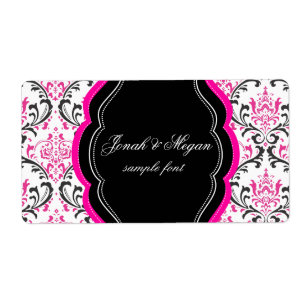 PixDezines Rossi Damask/DIY/black+hot pink Etiket