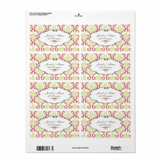 PixDezines Rossi Damask | Kerstmis Etiket (Full Sheet)