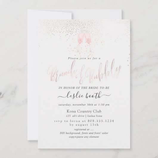 PixDezines Roze Champagne Bubbels Brunch+Bubbly Kaart (Voorkant)